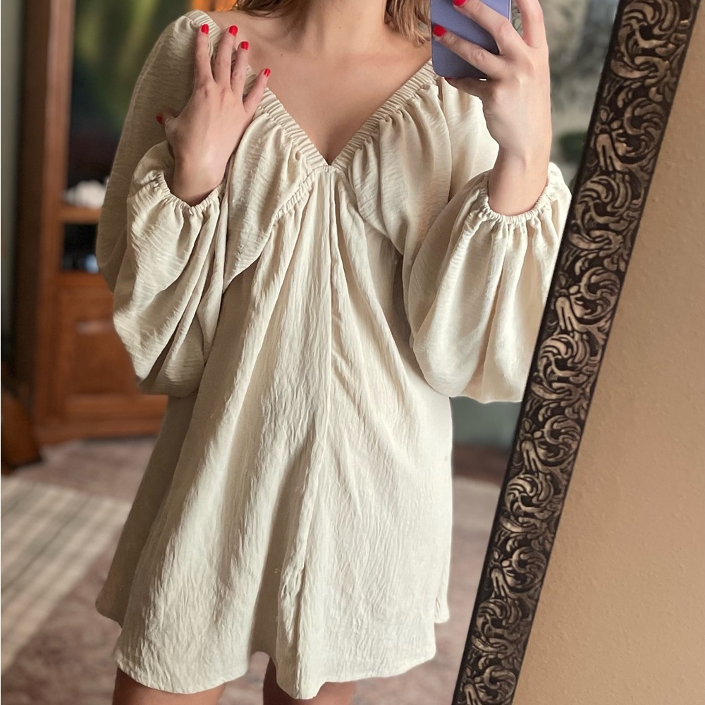 Cream Dress with Bell Sleeve